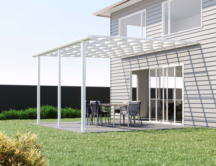5 X 4m Wall Mounted Patio Cover, Colour: White / Light Smoky Grey,