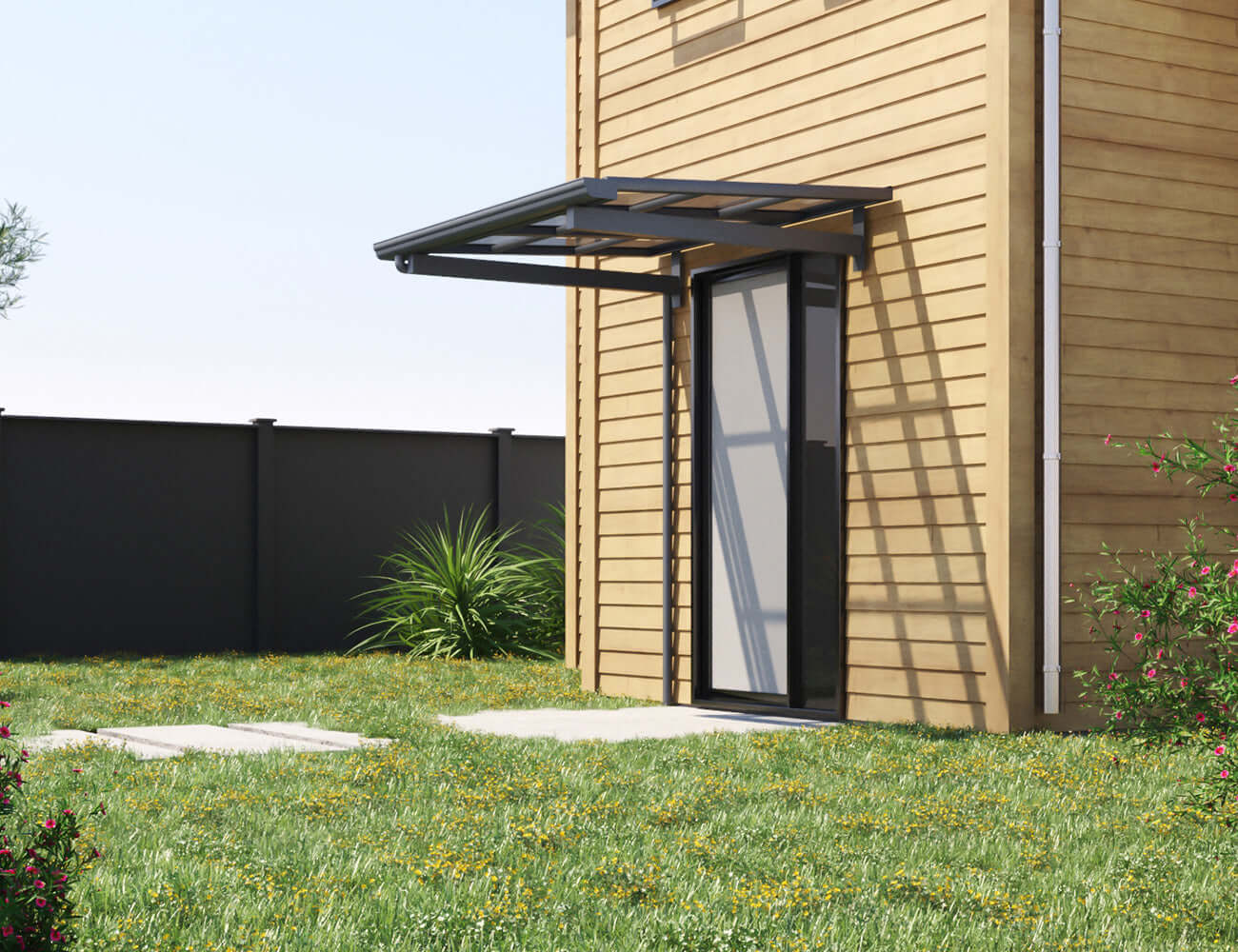 City Window / Door Awning Canopy Collection, Size: 2 x 1.5m, Colour: Black / Light Grey
