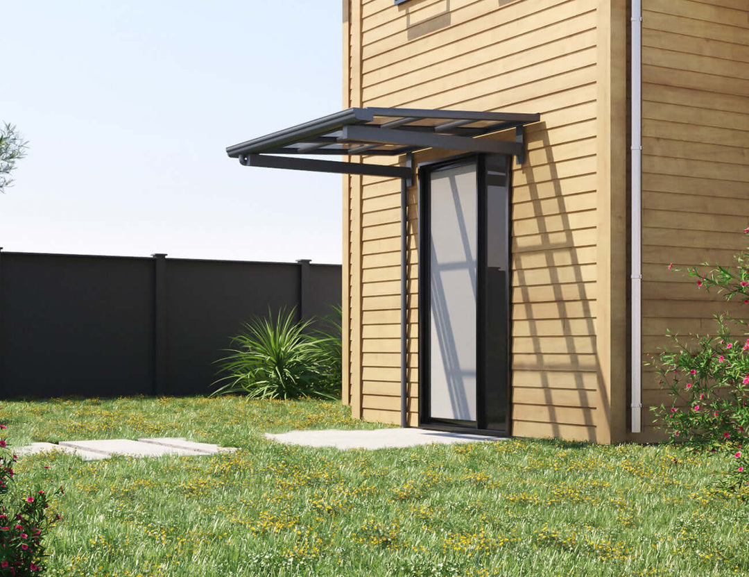 City Window / Door Awning Canopy Collection, Size: 2 x 1.5m, Colour: Black / Light Grey