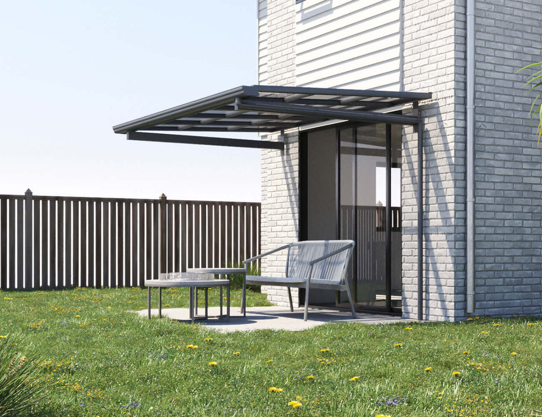 City Window / Door Awning Canopy Collection, Size: 2 x 1.5m, Colour: Black / Light Grey