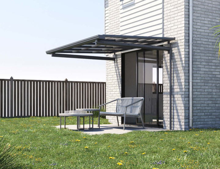 City Window / Door Awning Canopy Collection, Size: 2 x 1.5m, Colour: Black / Light Grey