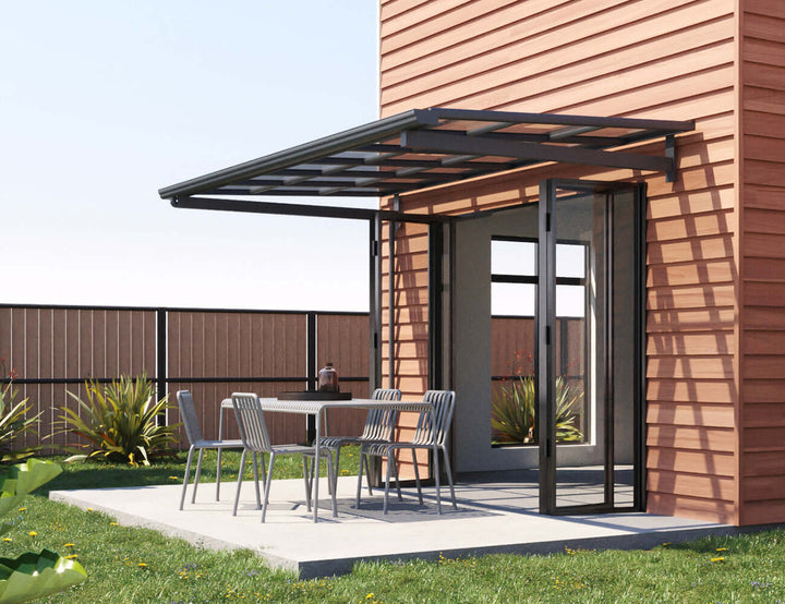City Window / Door Awning Canopy Collection, Size: 2 x 1.5m, Colour: Black / Light Grey