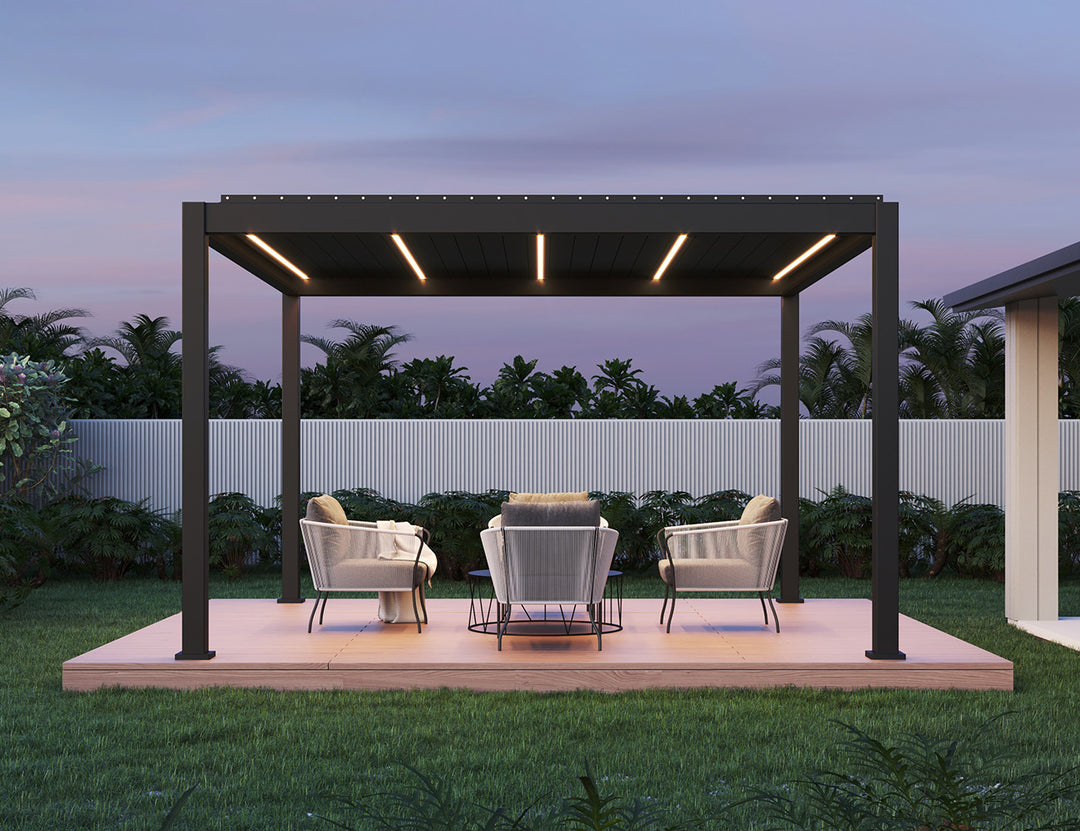 Caribbean Motorised Freestanding Louvre Roof Aluminium Pergola, Size: 4 x 4m, Colour: Black