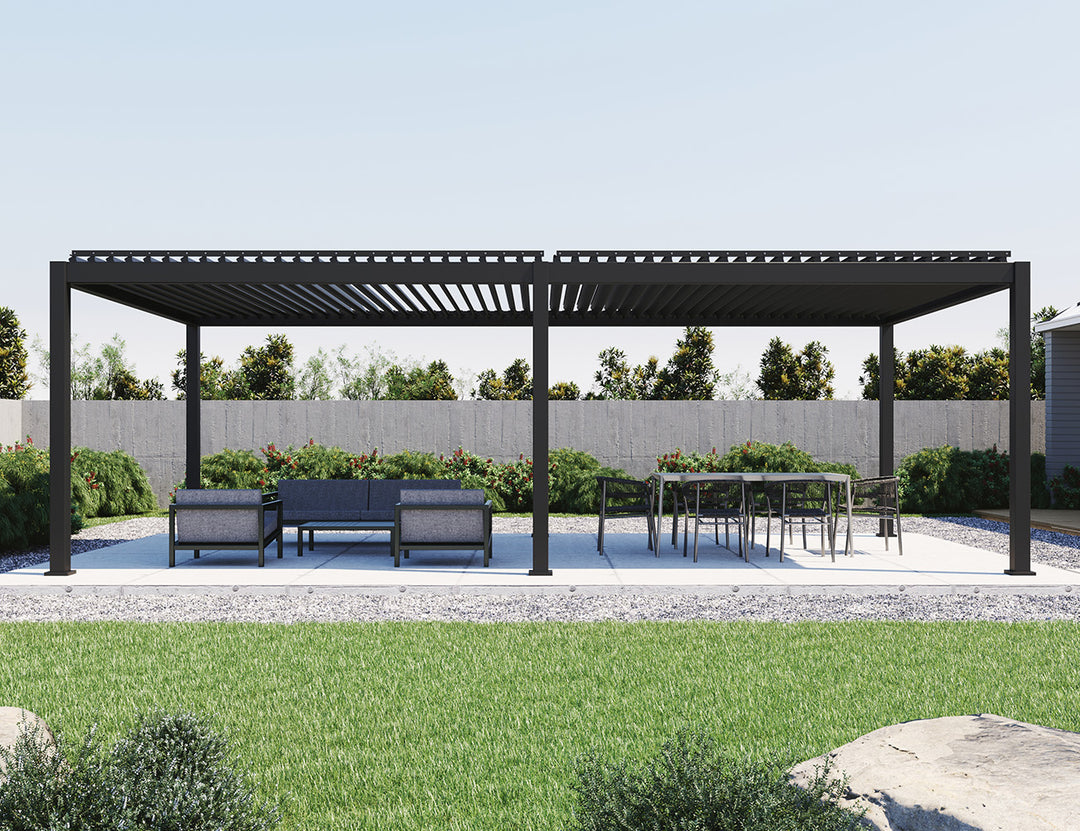 Caribbean Motorised Freestanding Louvre Roof Aluminium Pergola, Size: 4 x 4m, Colour: Black