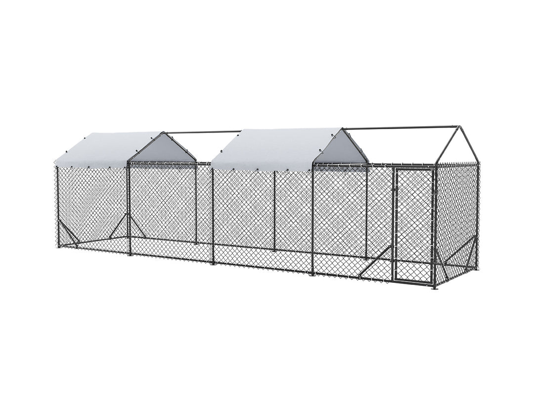 Outdoor Dog Run With Two Covers - 196x776x230cm, Upgraded Mesh and Frame for Extended Durability, ,