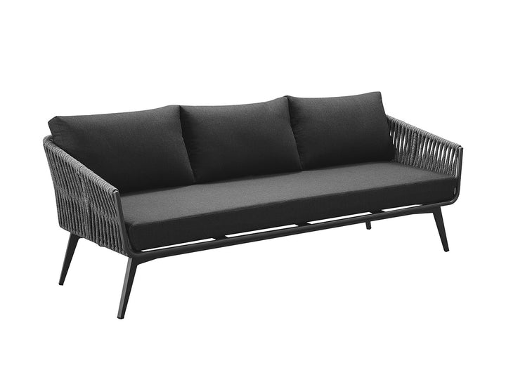 Kereru Aluminium and Rope Outdoor 3 Seater Sofa, Colour: Grey,