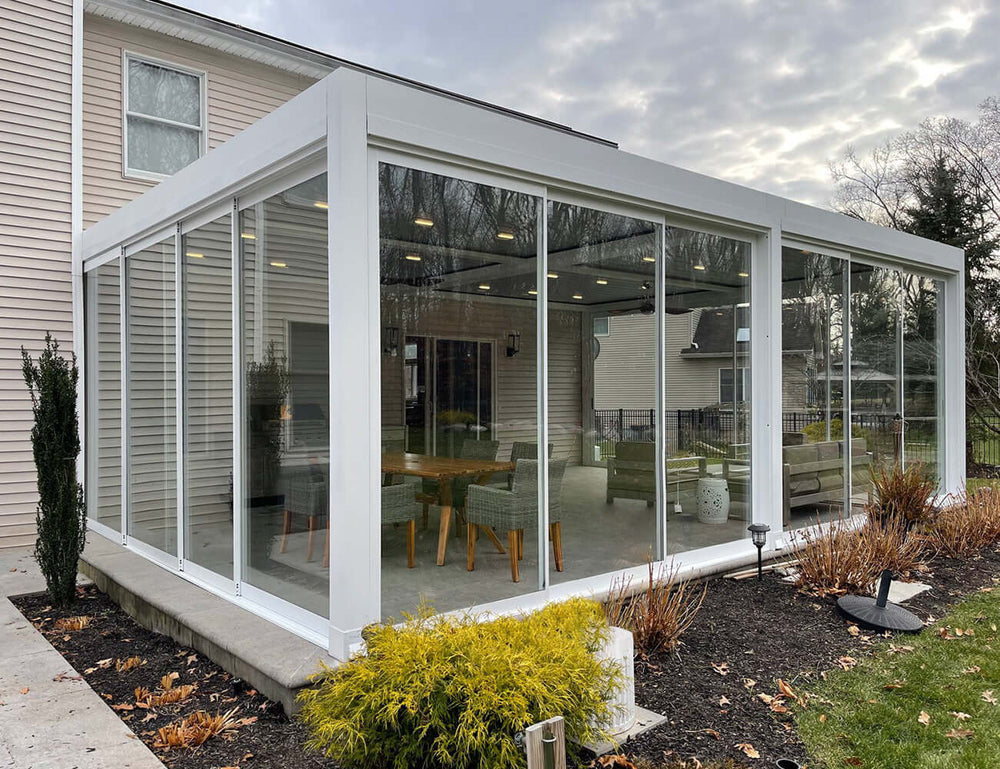 Tasman Freestanding Pergola Frame Glass Sliding Door, Size: 3.7m, Colour: White
