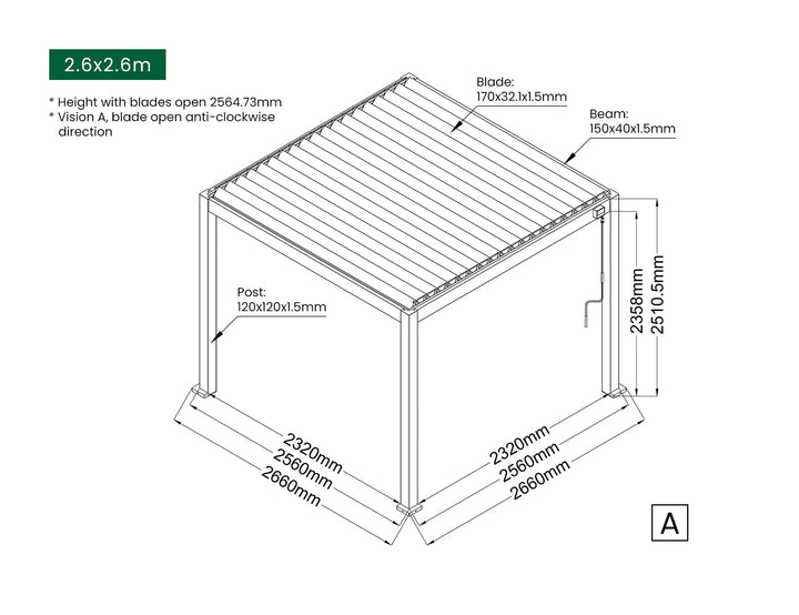 Baltic Manual Freestanding Louvre Roof Aluminium Pergola, Size: 2 x 2m, Colour: White