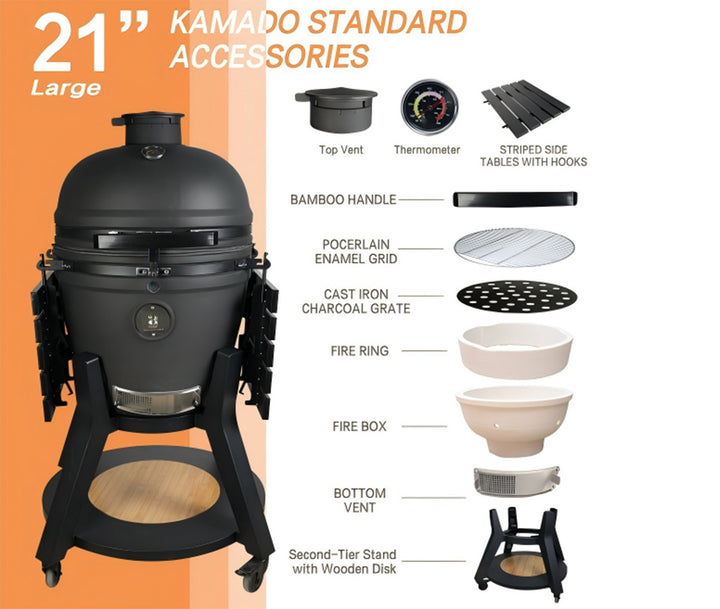 21-Inch Kamado Ceramic Charcoal Grill Pro