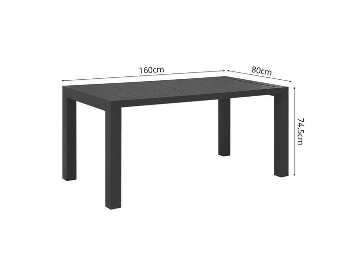 Cirrus Aluminium Outdoor Patio Dining Table 160 X 80cm, Colour: Dark Grey,