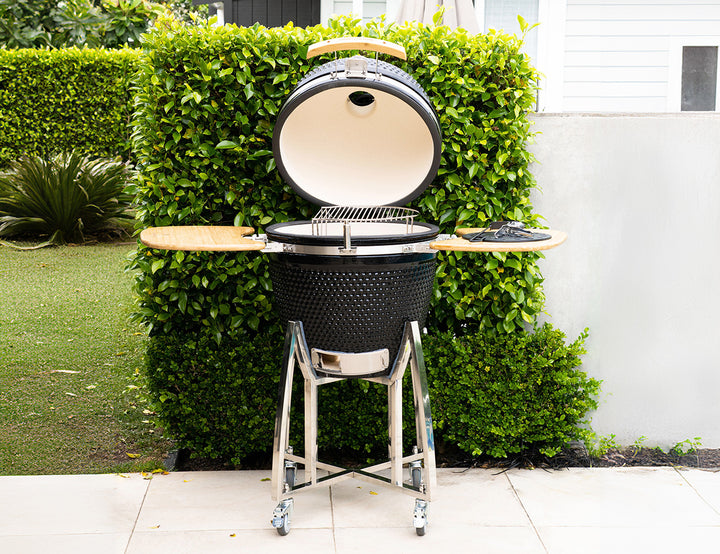 21-Inch Kamado Ceramic Charcoal Grill With Bonus Accessory Pack, Colour: Black,