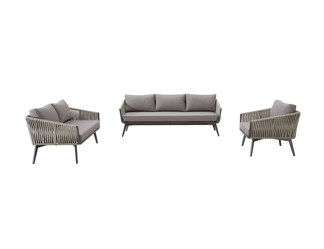 Kereru Aluminium and Rope Outdoor Loveseat, Colour: Grey,