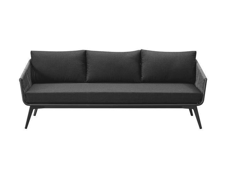 Kereru Aluminium and Rope Outdoor 3 Seater Sofa, Colour: Grey,