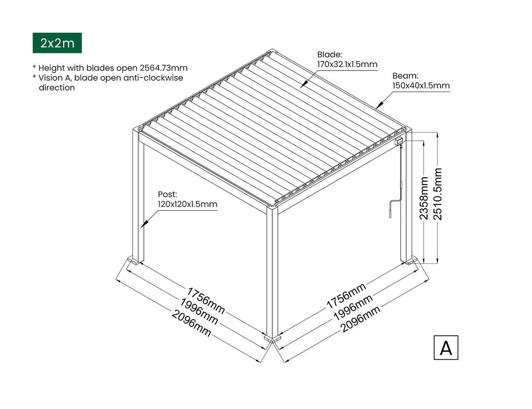 Baltic Manual Freestanding Louvre Roof Aluminium Pergola, Size: 2 x 2m, Colour: White
