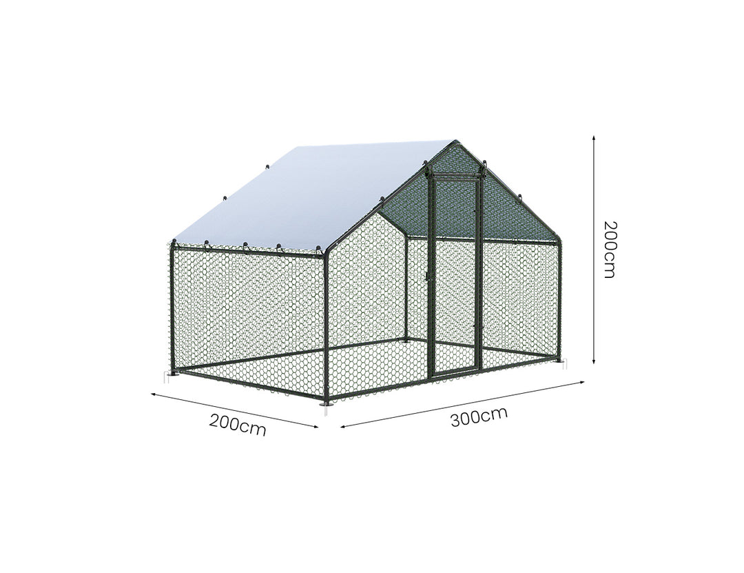Outdoor Chicken Run With One Cover - 300x200x200cm, Upgraded Frame for Extended Durability, ,