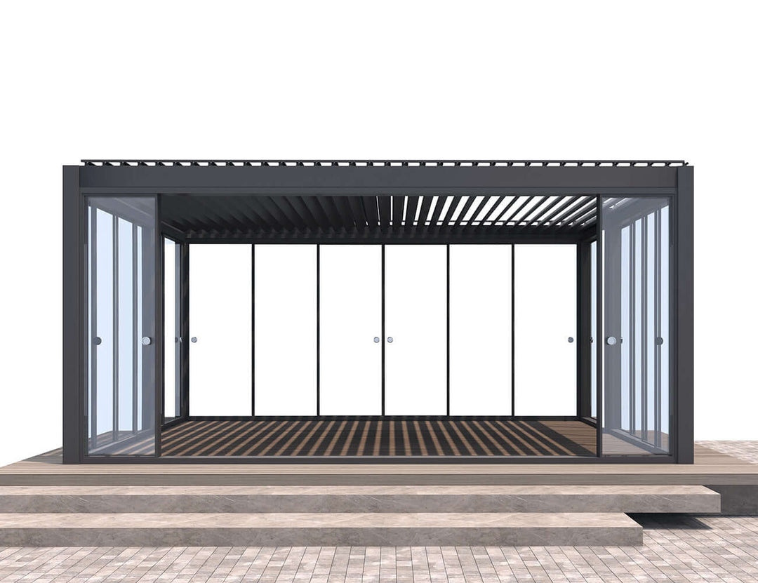 Tasman Freestanding Pergola Frame Glass Sliding Door, Size: 3.7m, Colour: Black