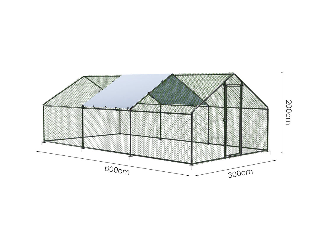 Outdoor Chicken Run With One Cover - 300x600x200cm, Upgraded Frame for Extended Durability, ,