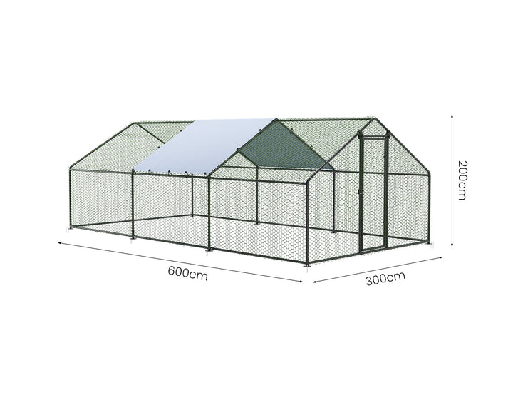 Outdoor Chicken Run With One Cover - 300x600x200cm, Upgraded Frame for Extended Durability, ,