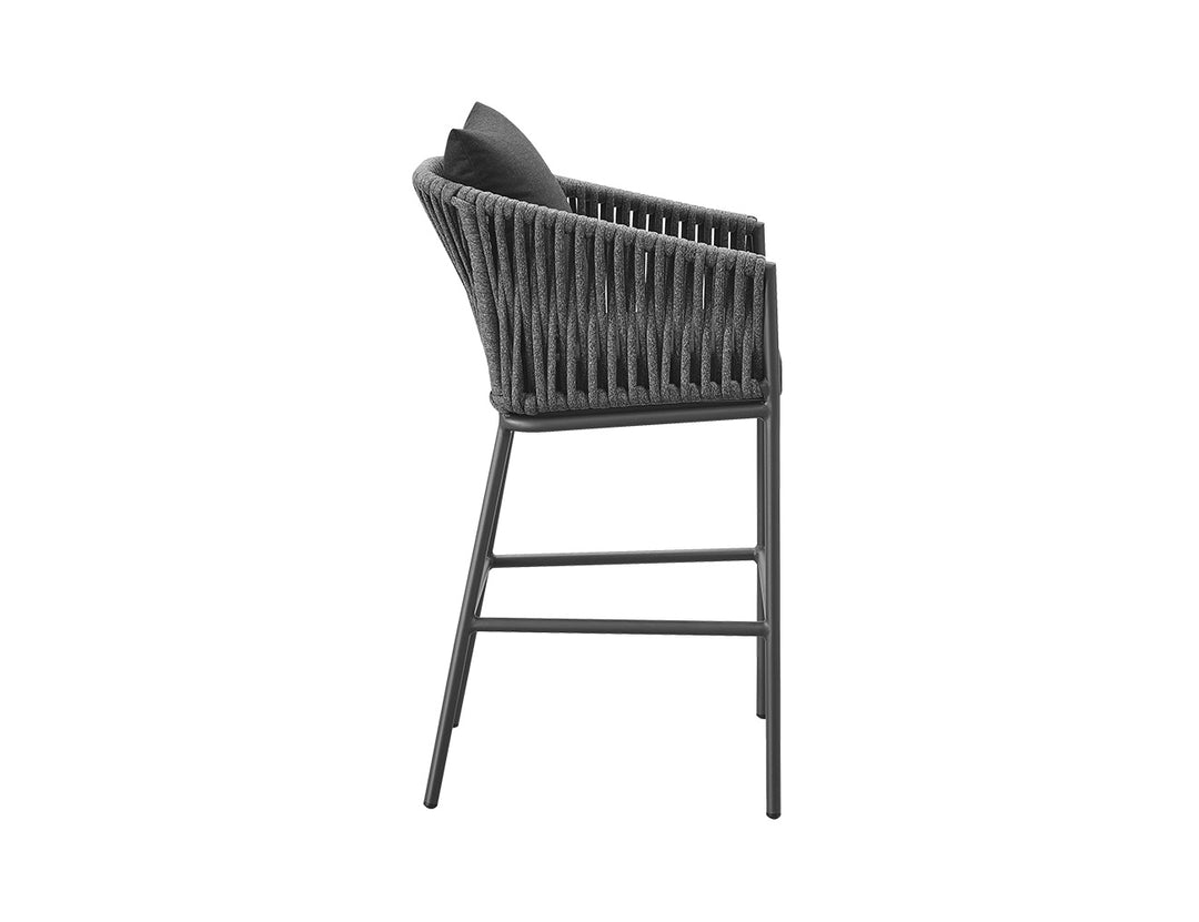 Kereru Aluminium and Rope Outdoor Bar Chair, Colour: Grey,