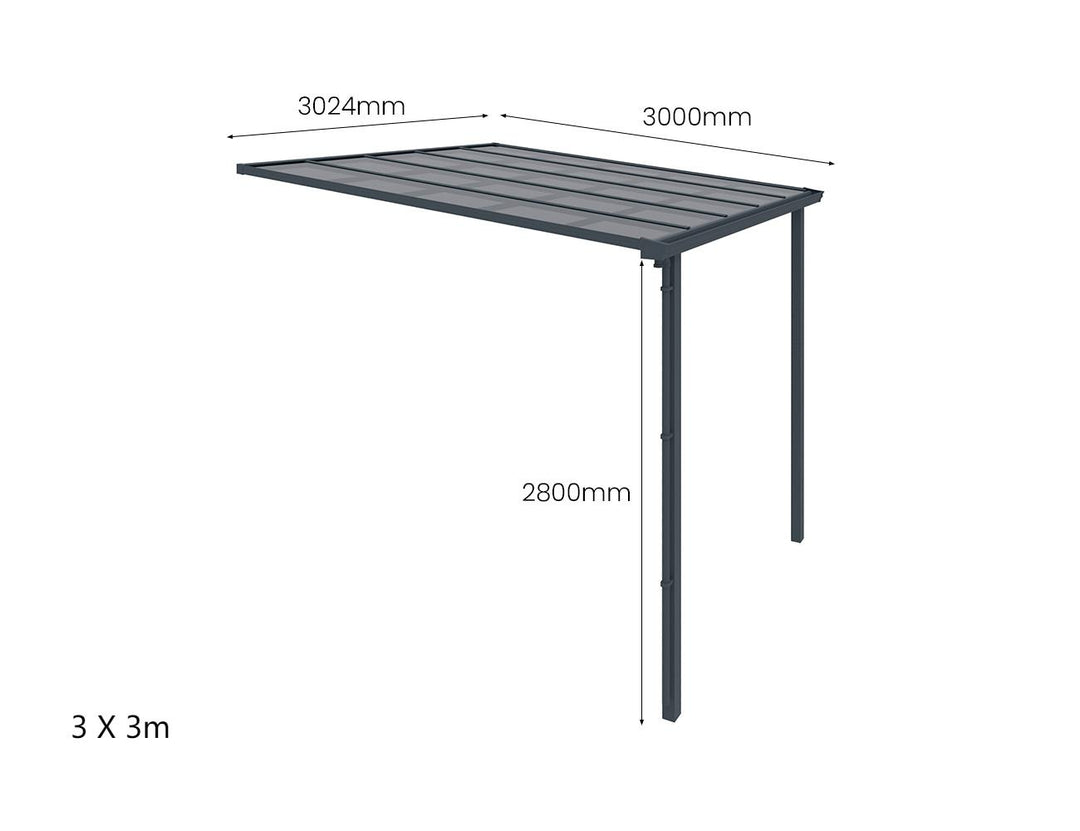 Urban Wall Mounted Patio Cover Collection, Size: 3 x 3m, Colour: White / Light Grey