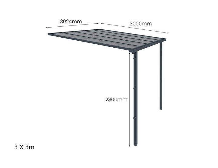 Urban Wall Mounted Patio Cover Collection, Size: 3 x 3m, Colour: White / Light Grey