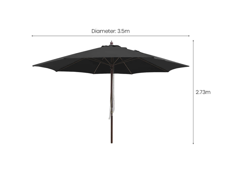 Nile 3.5m Sunbrella Round Market Umbrella, Colour: Black,