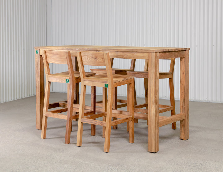 Teak Bar Chair & Rectangular Table Set - 5PCS