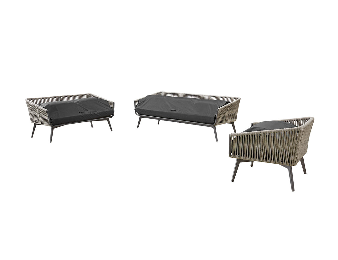 Kereru Aluminium and Rope Outdoor Loveseat, Colour: Grey,