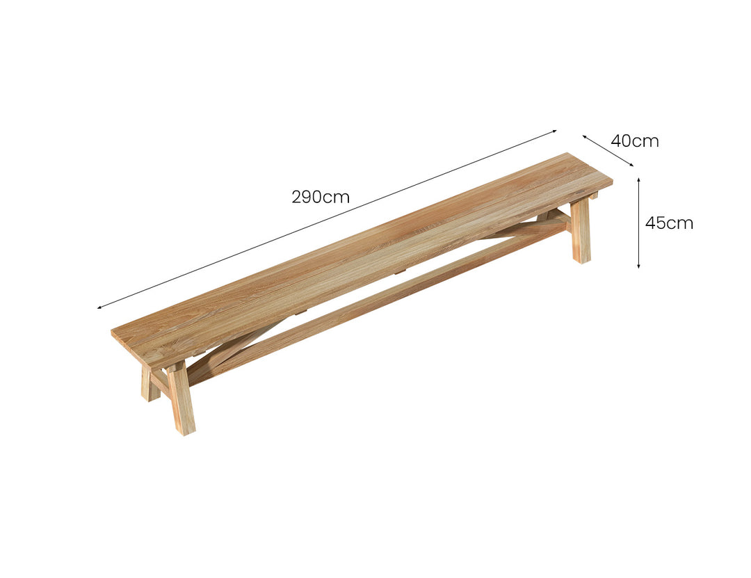 Titan Outdoor Teak Dining Bench Seat 290cm, ,