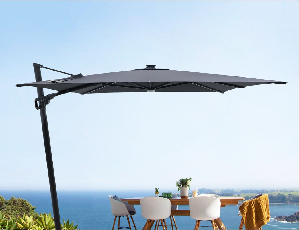 Alabaster 3m Square Cantilever Umbrella, Colour: Dark Grey,