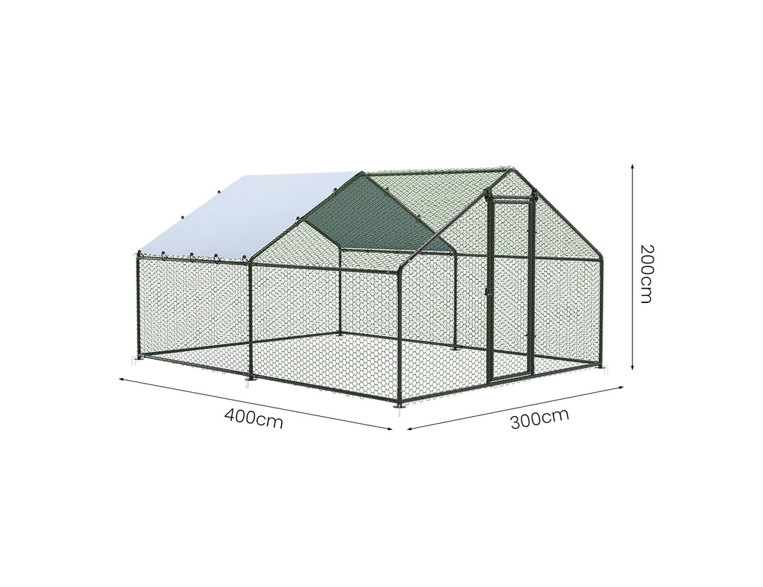 Outdoor Chicken Run With One Cover - 300x400x200cm, Upgraded Frame for Extended Durability, ,