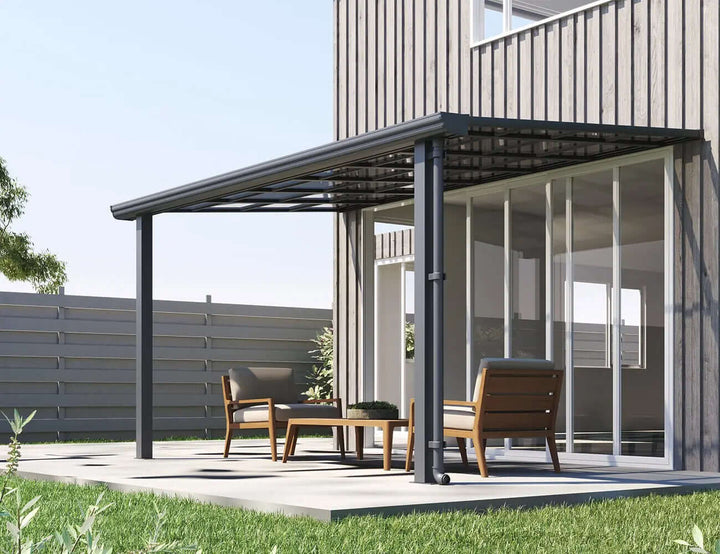 4 X 3m Wall Mounted Patio Cover, Colour: White / Light Smoky Grey,