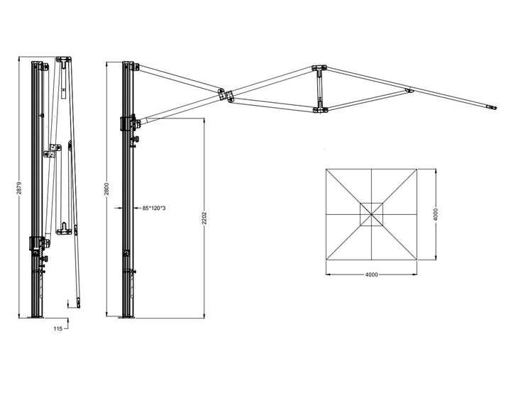 Alabaster 4m Square Cantilever Umbrella, Colour: Dark Grey,