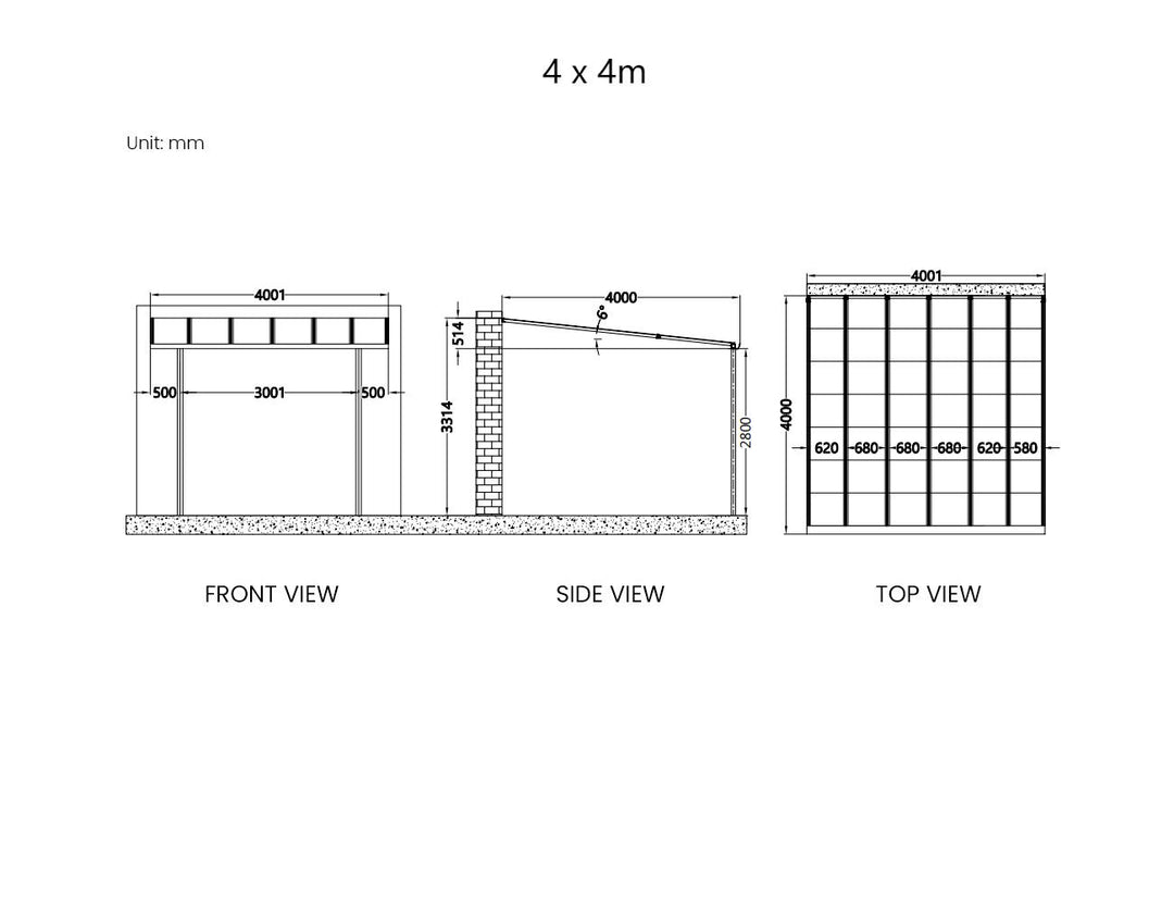 Urban Wall Mounted Patio Cover Collection, Size: 3 x 3m, Colour: White / Light Grey