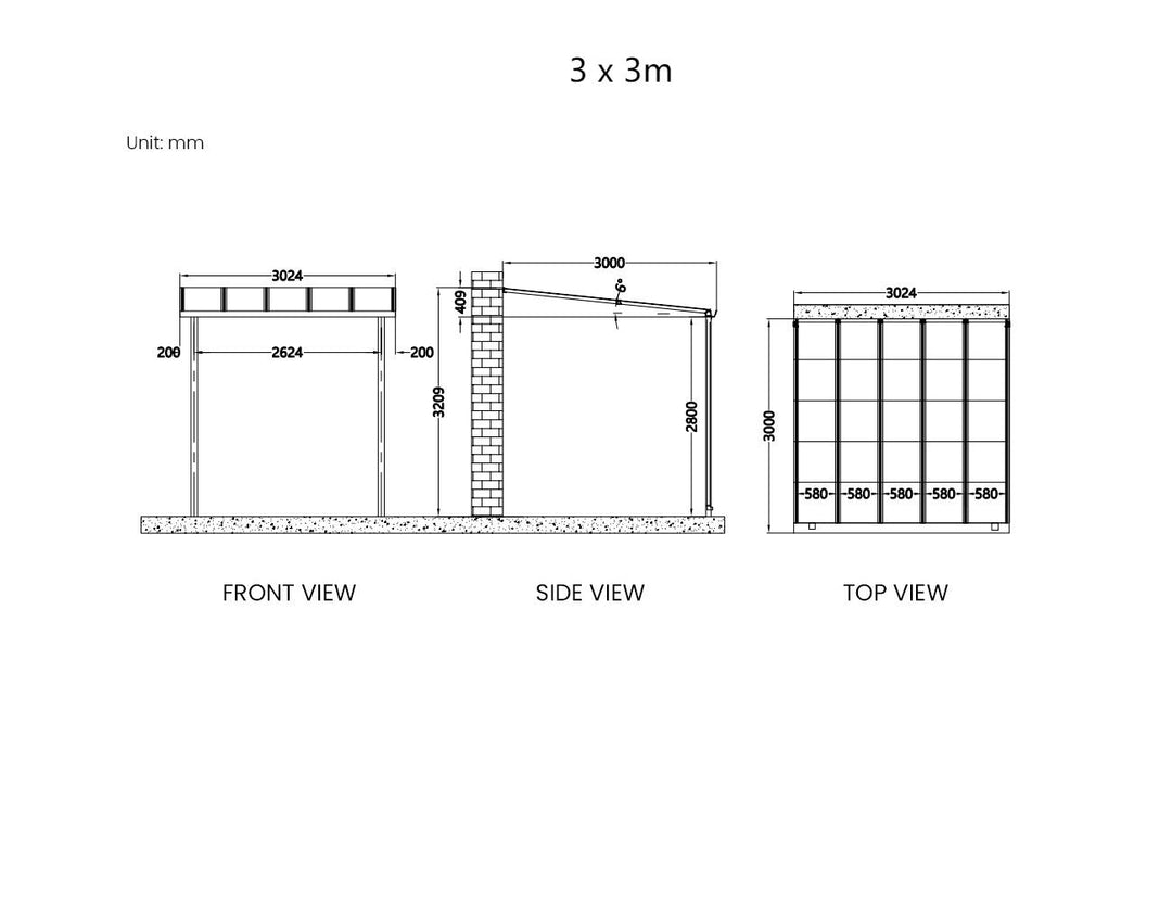 Urban Wall Mounted Patio Cover Collection, Size: 3 x 3m, Colour: White / Light Grey
