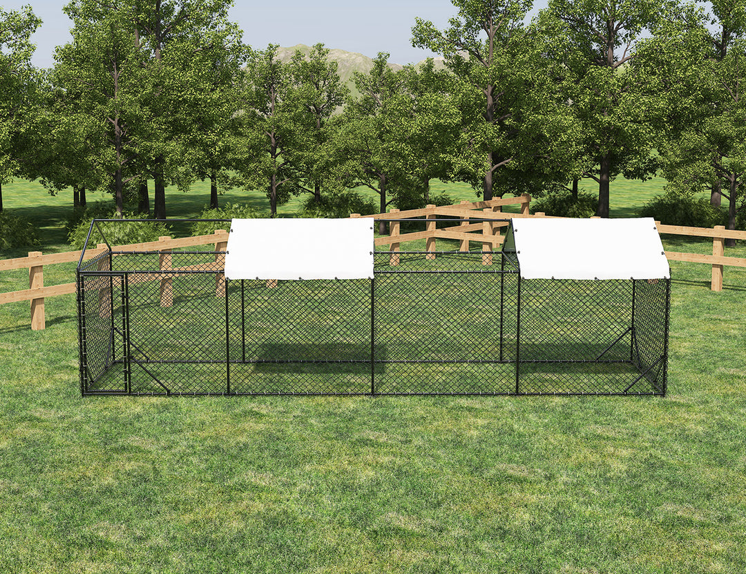 Outdoor Dog Run With Two Covers - 196x776x230cm, Upgraded Mesh and Frame for Extended Durability, ,