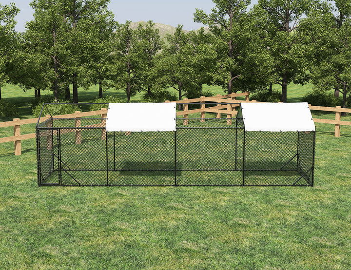 Outdoor Dog Run With Two Covers - 196x776x230cm, Upgraded Mesh and Frame for Extended Durability, ,