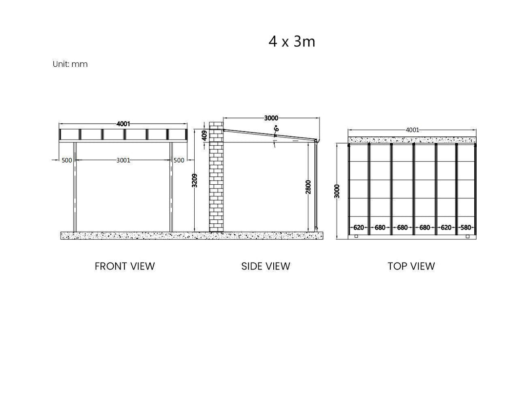 Urban Wall Mounted Patio Cover Collection, Size: 3 x 3m, Colour: White / Light Grey