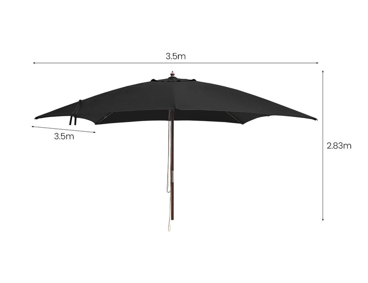 Nile 3.5m Sunbrella Square Market Umbrella, Colour: Black,