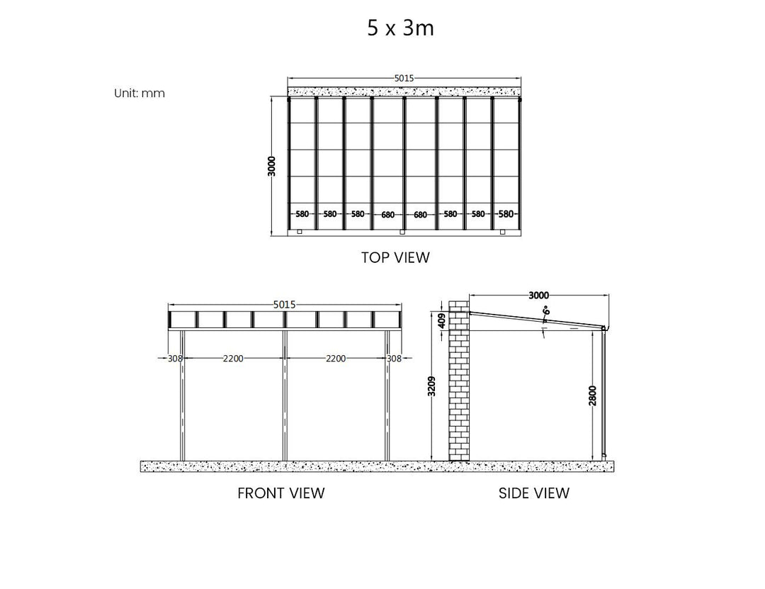 Urban Wall Mounted Patio Cover Collection, Size: 3 x 3m, Colour: White / Light Grey
