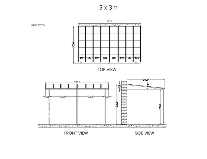 Urban Wall Mounted Patio Cover Collection, Size: 3 x 3m, Colour: White / Light Grey