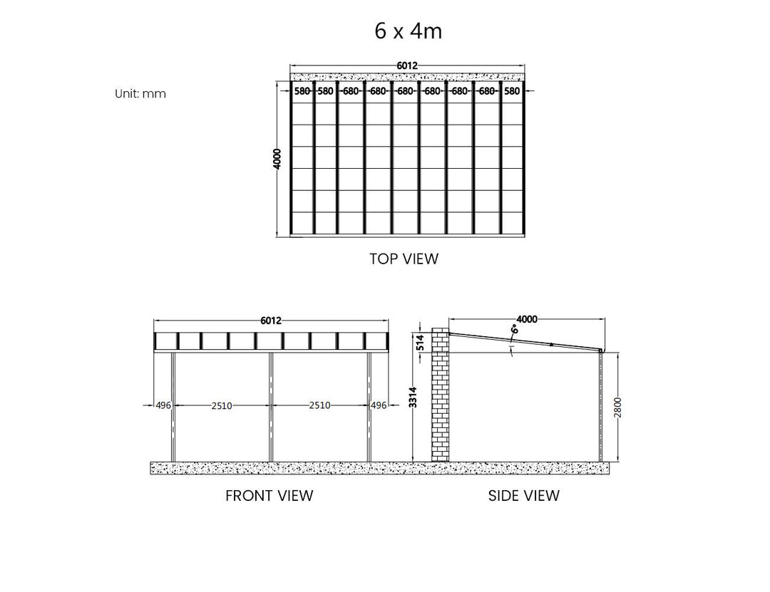 Urban Wall Mounted Patio Cover Collection, Size: 3 x 3m, Colour: White / Light Grey