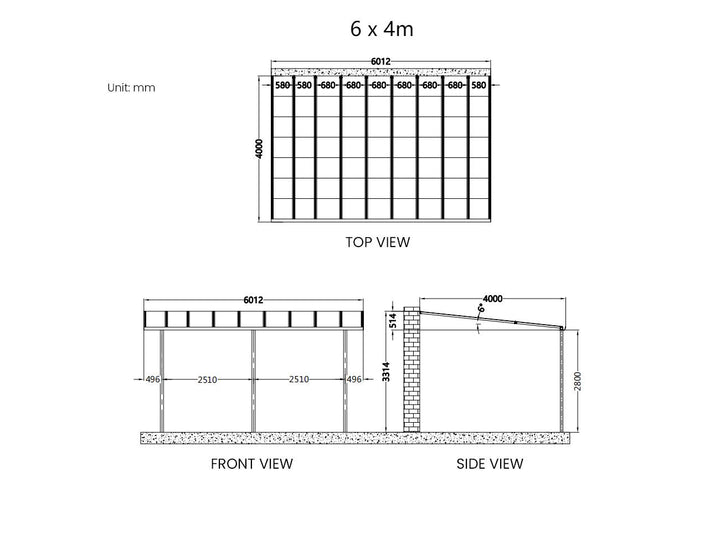 Urban Wall Mounted Patio Cover Collection, Size: 3 x 3m, Colour: White / Light Grey
