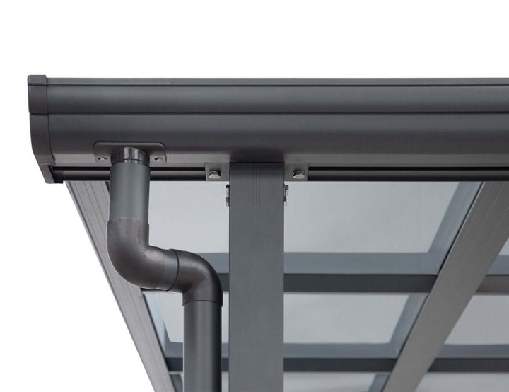 4 X 3m Wall Mounted Patio Cover, Colour: White / Light Smoky Grey,