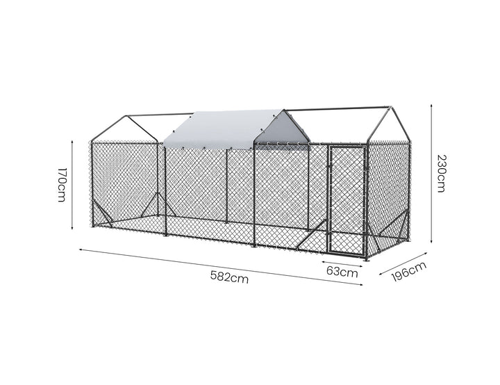 Outdoor Dog Run With One Cover - 196x582x230cm, Upgraded Mesh and Frame for Extended Durability, ,