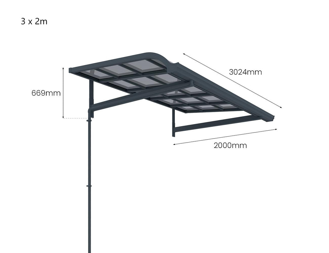 Country Window / Door Awning Canopy Collection, Size: 2 x 1.5m, Colour: Grey