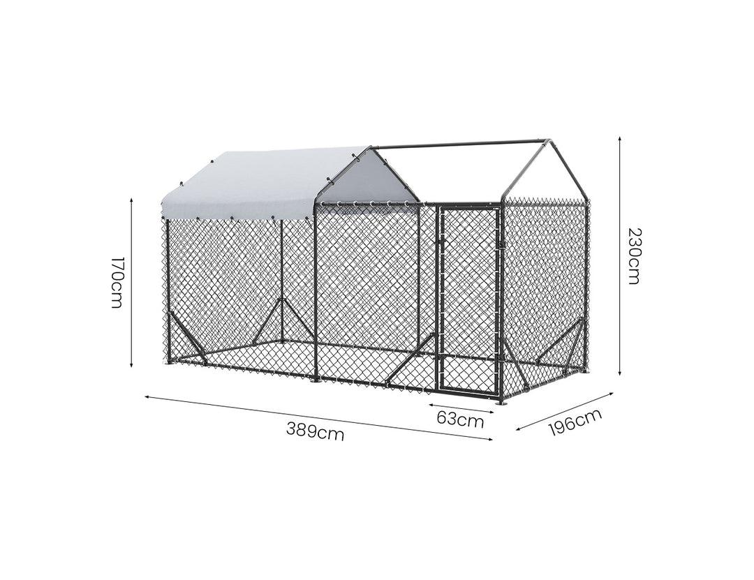 Outdoor Dog Run With One Cover - 196x389x230cm, Upgraded Mesh and Frame for Extended Durability, ,