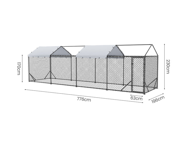 Outdoor Dog Run With Two Covers - 196x776x230cm, Upgraded Mesh and Frame for Extended Durability, ,