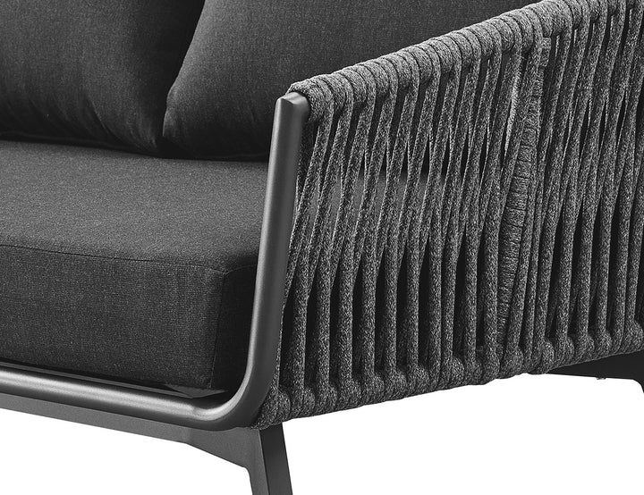 Kereru Aluminium and Rope Outdoor 3 Seater Sofa, Colour: Grey,