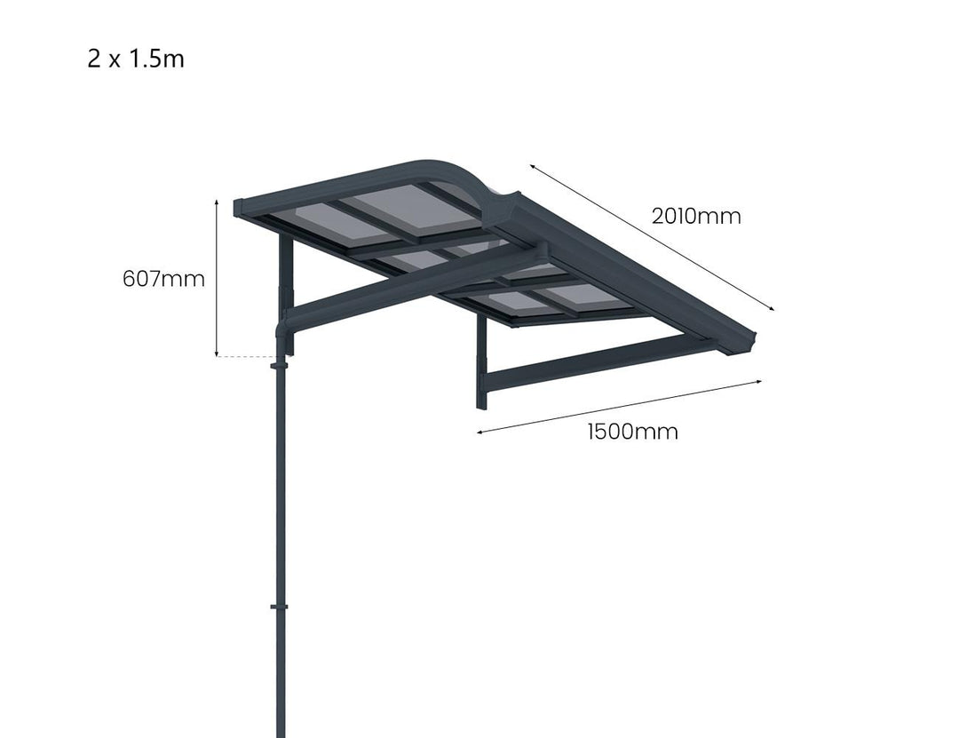 Country Window / Door Awning Canopy Collection, Size: 2 x 1.5m, Colour: Grey